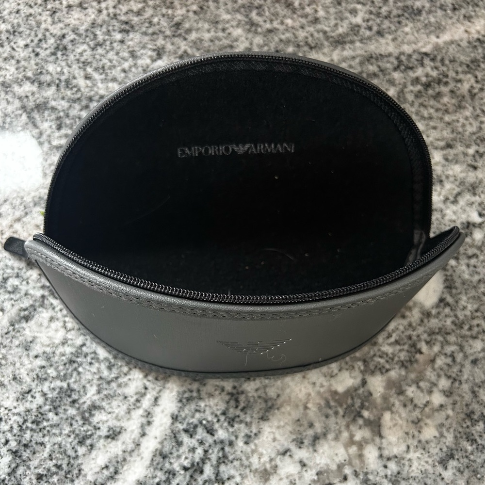 Emporio Armani gray black zipper eyeglass glasses case travel
